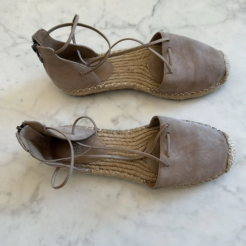 Eileen Fisher Women’s 6 Tan Suede Lace Up Espadrille Flats Jute